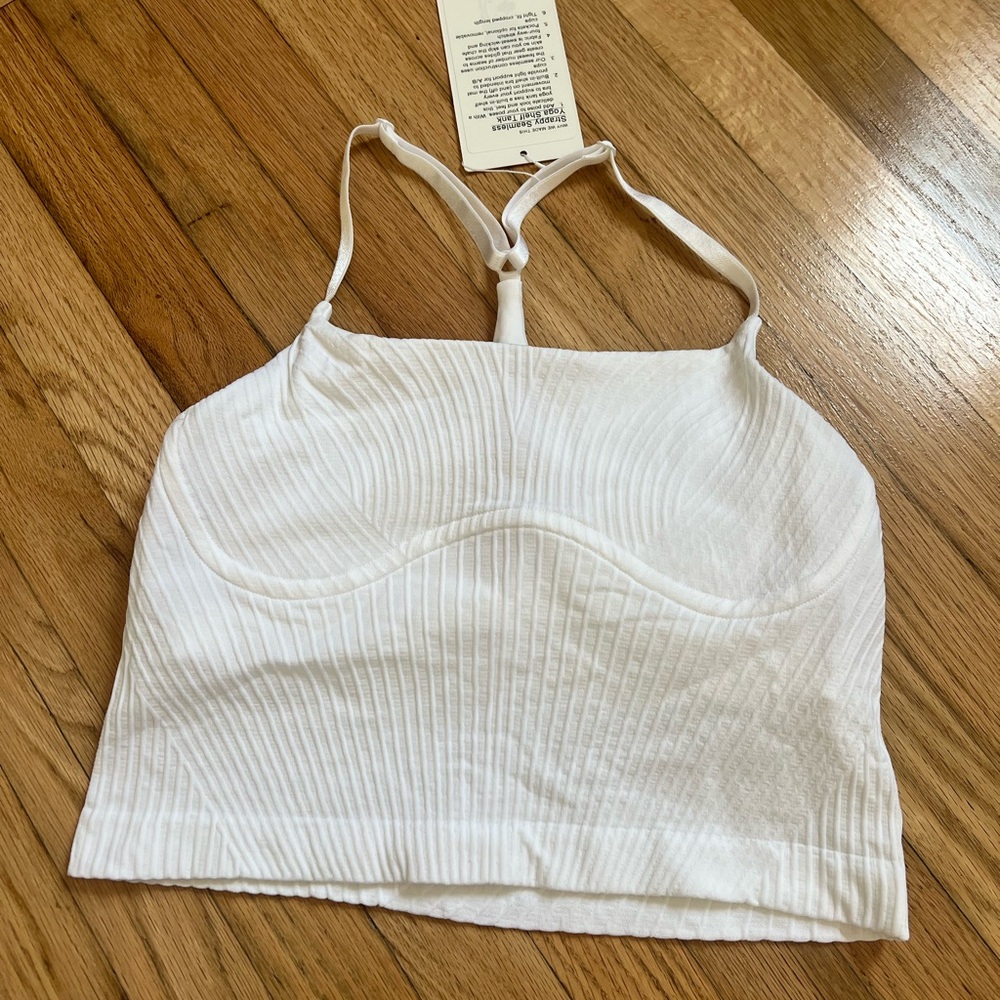 Lululemon White Strappy Seamless Yoga Shelf Tank Top